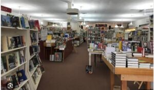 Shelves of books in a bookstore